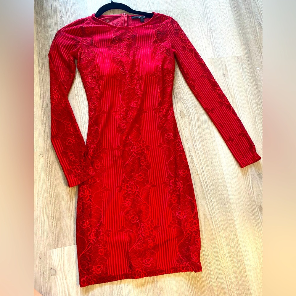 Red long sleeve lace dress
